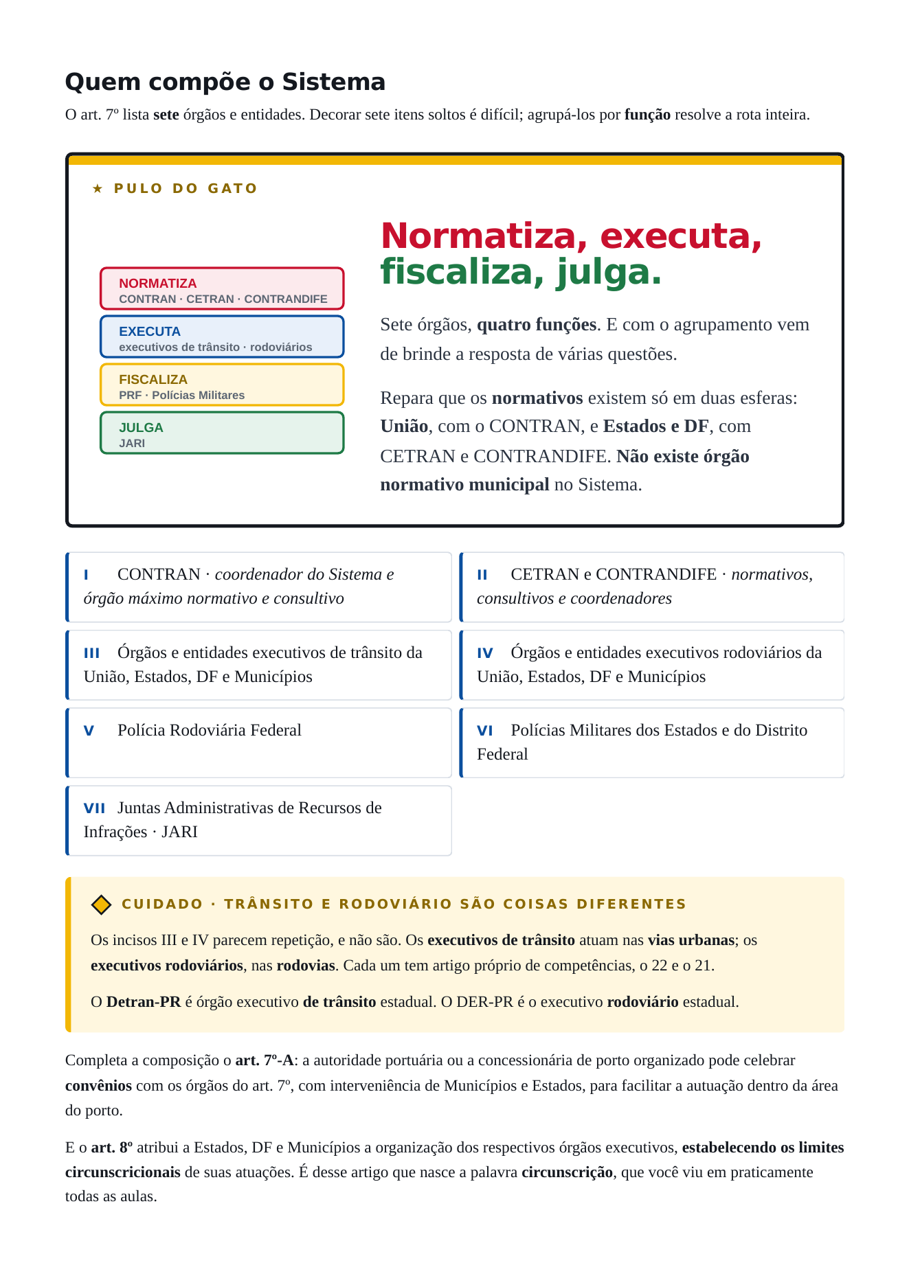 Página real com explicação visual sobre Sistema Nacional de Trânsito